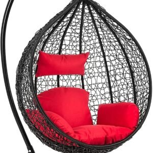 Wrought Iron Single Seater Swing Chair with Stand, Cushion (Large, Black), 61 Centimeters